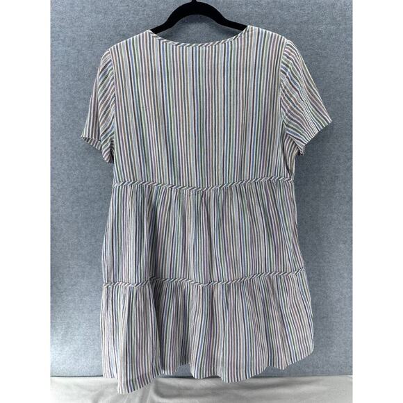 Madewell Womens sz M Striped Crewneck Button-Front Tiered Mini Dress 100% Cotton - Picture 4 of 10